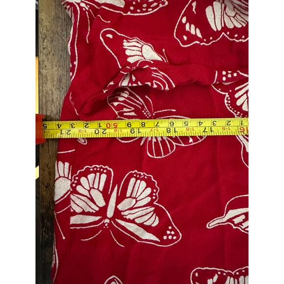 Butterfly Print Tunic Long Sleeve Casual Rayon Blouse Red‎ Bohemian Size XL USA - Picture 8 of 8